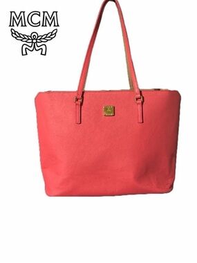 MCM Hot Pink and Tan Saffiano Leather‎ Large Tote Bag